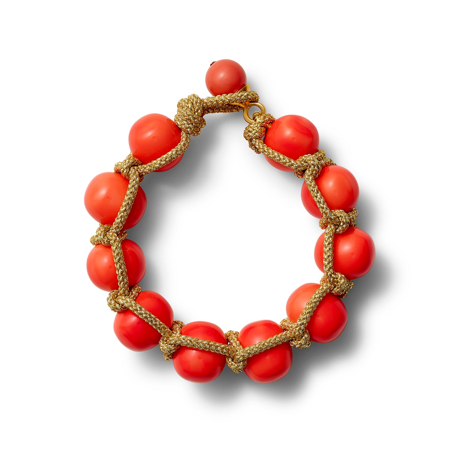 Load image into Gallery viewer, Gold Salmon Coral Macrame Bracelet
