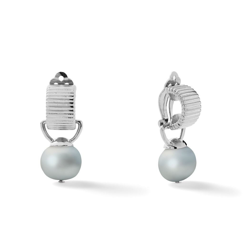 Scalloped Sterling Clip On Earring with Pebble Pearl Drop