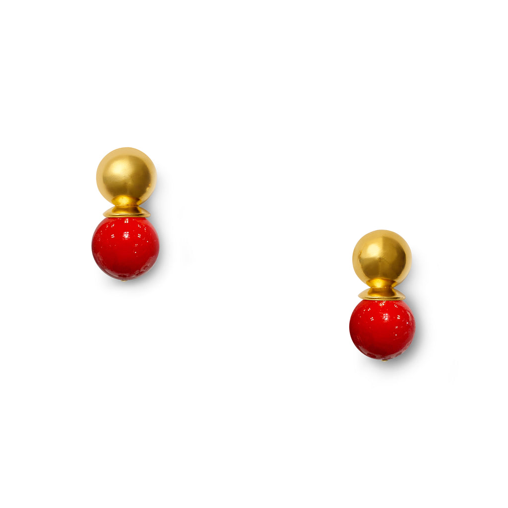 Gold Lady Earrings Dark Coral