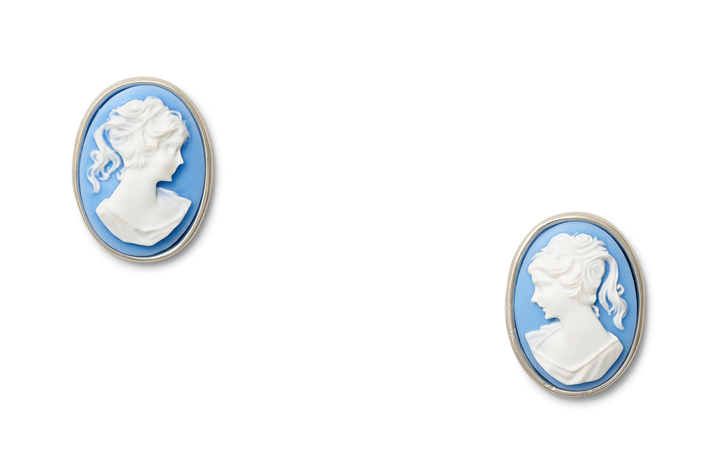 Grande Cameo Sterling Silver Earrings