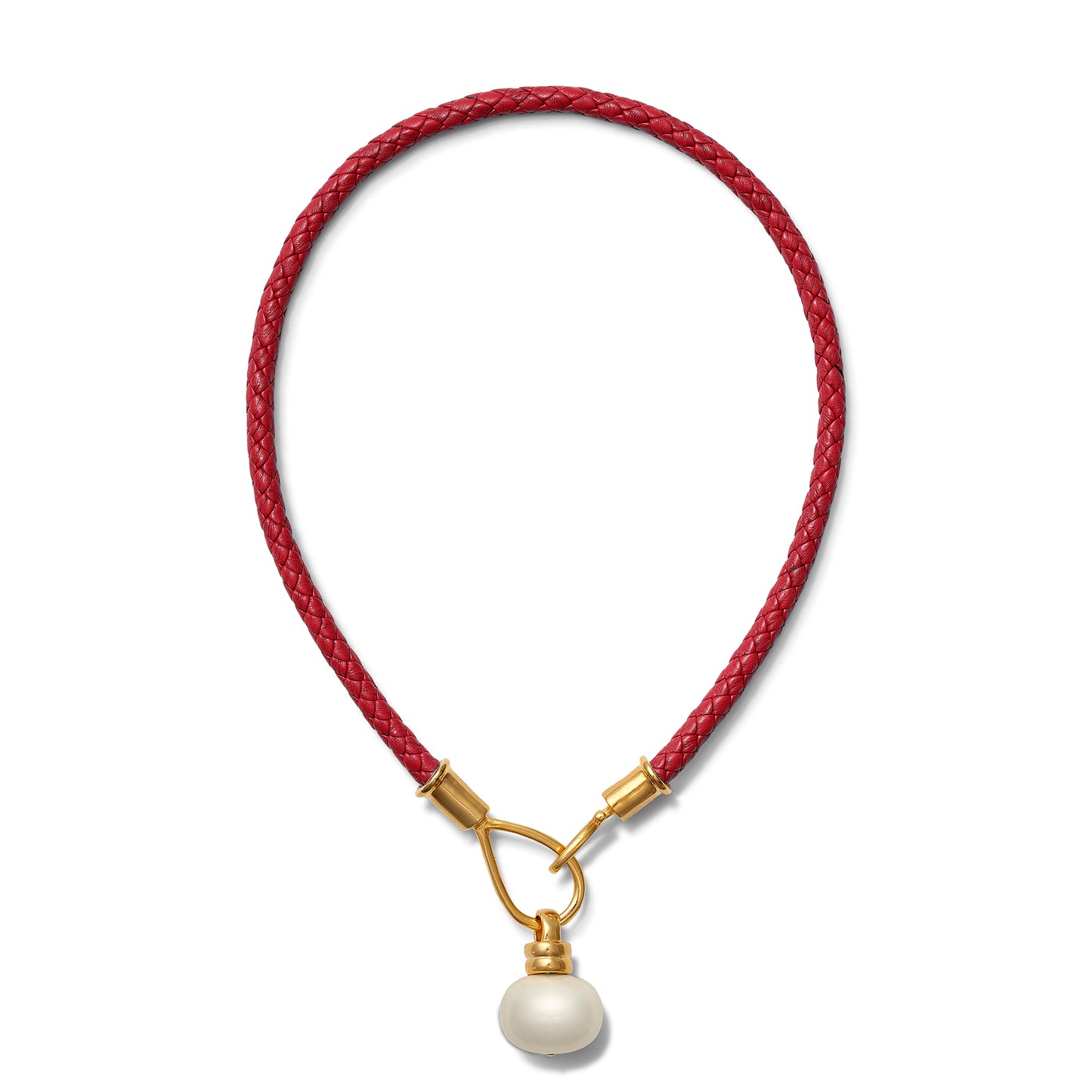 Lasso Pearl Crimson Leather in gold with a white pebble