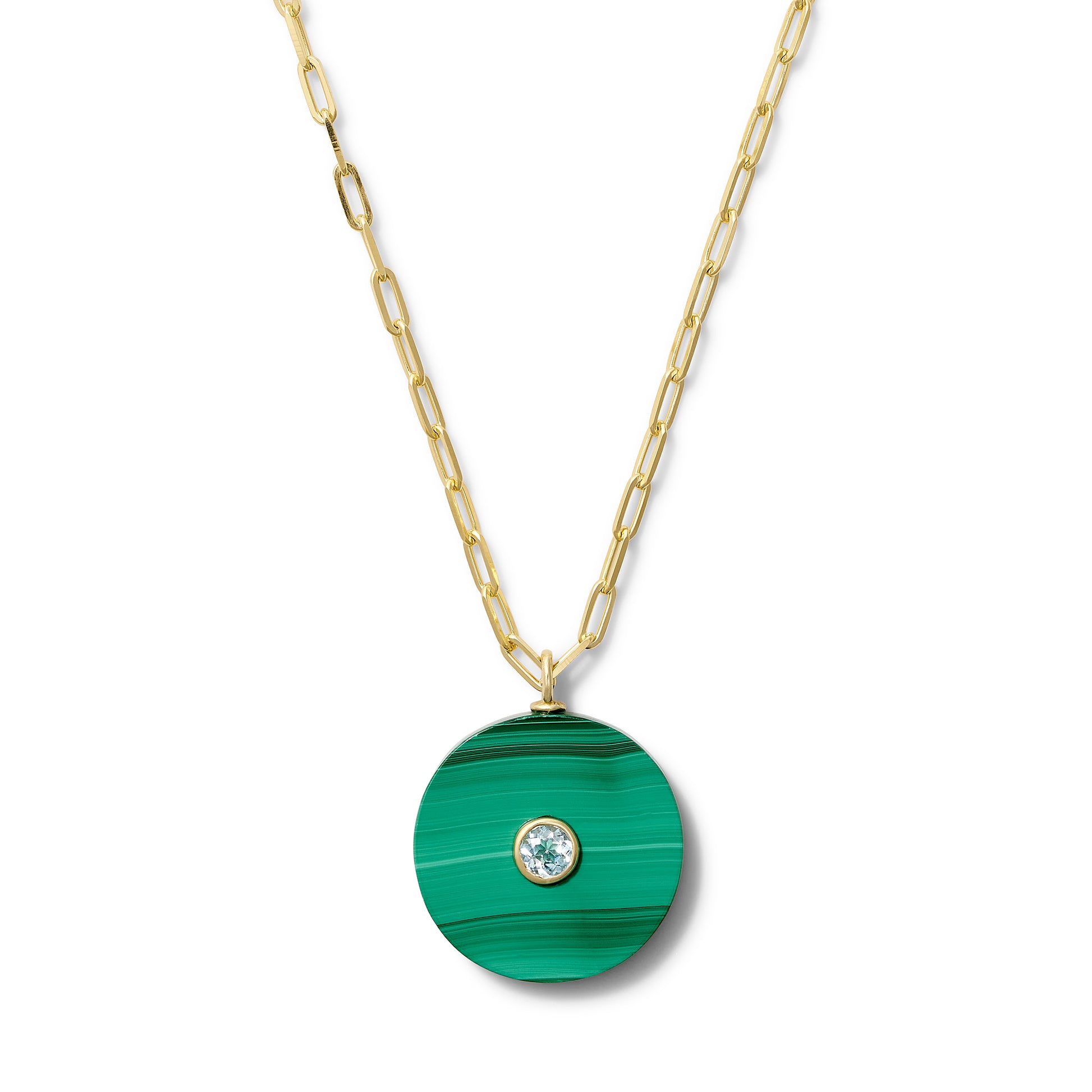 Malachite Crystal Poker Chip Pendant Necklace