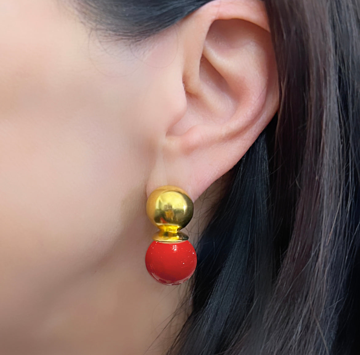 Gold Lady Earrings Dark Coral