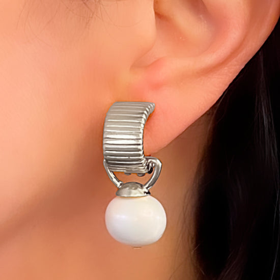 Sterling Scalloped Ear Clips with Detachable Drop Medium