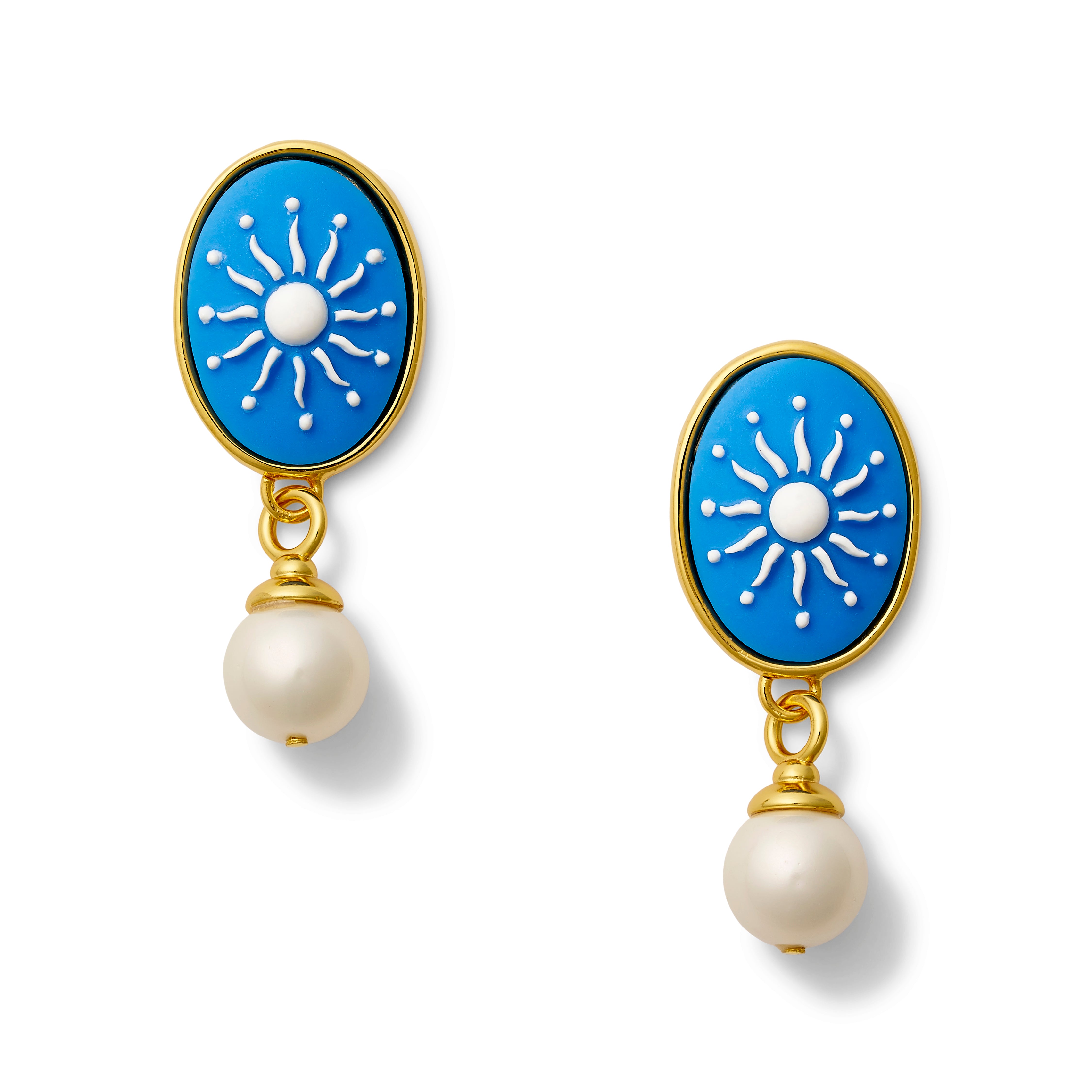 Blu Sunshine Cameo + Pearl Earring – Canino Jewelry
