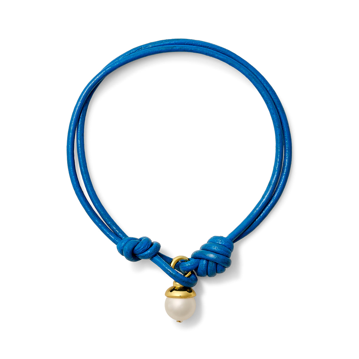 Royal Blue Leather + Pearl Teeny Bracelet