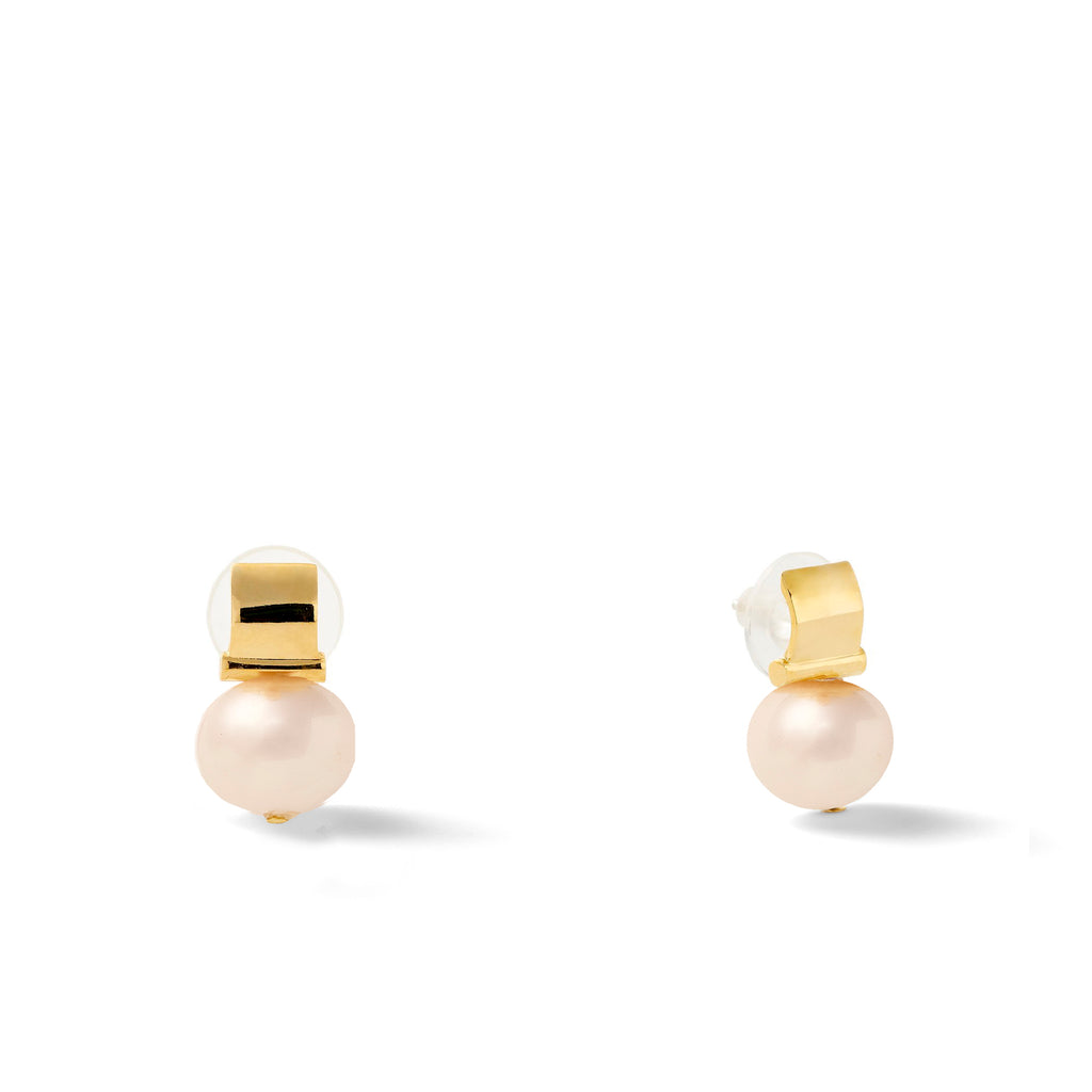 Petite + Smooth Pebble Pearl Post