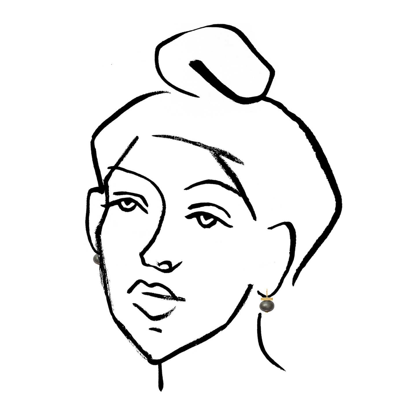 ilustration woman with Baby pebble pearls gold earring