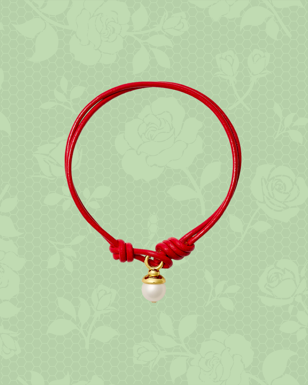 Lipstick Red Teeny Leather + Pearl Bracelet