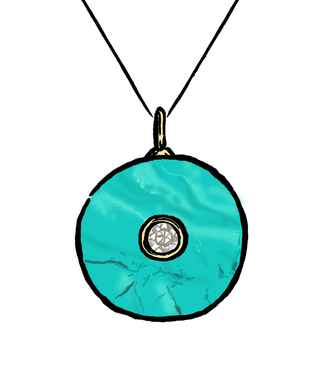 Turquoise Crystal Poker Chip Pendant