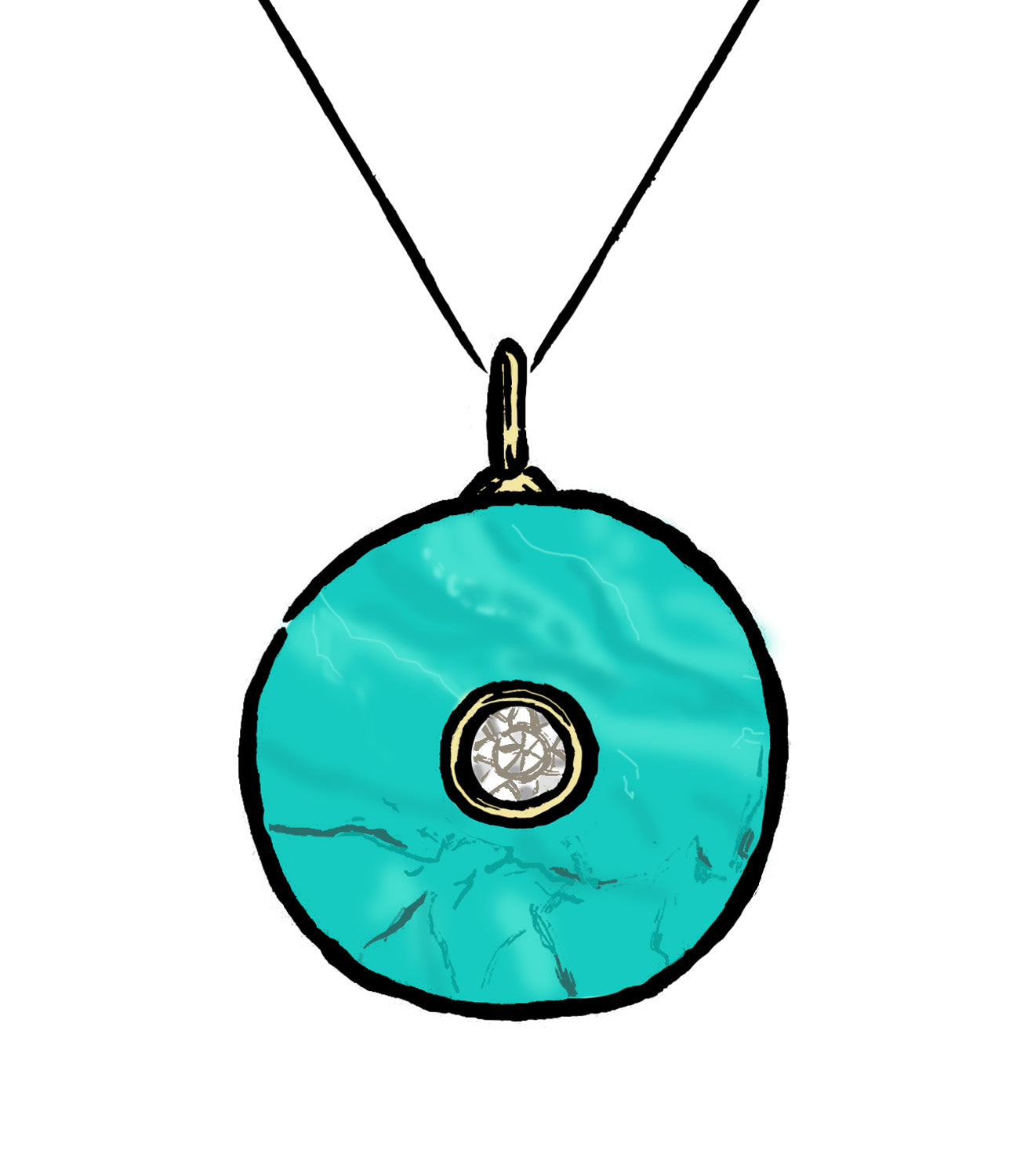 Turquoise Crystal Poker Chip Pendant