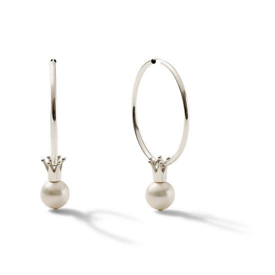 Load image into Gallery viewer, Princess Pearl Sterling hoops earrings
