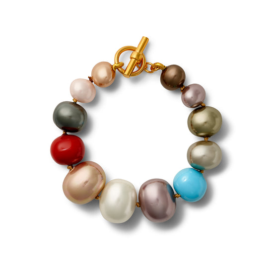 Rainbow Pebble Pearl Bracelet