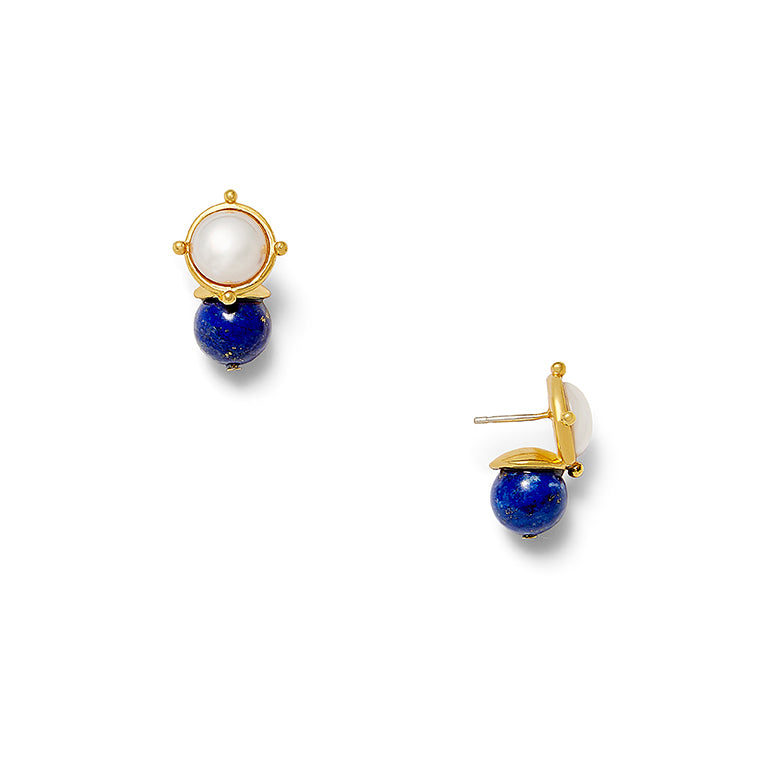 Lapis + White Lady Earring