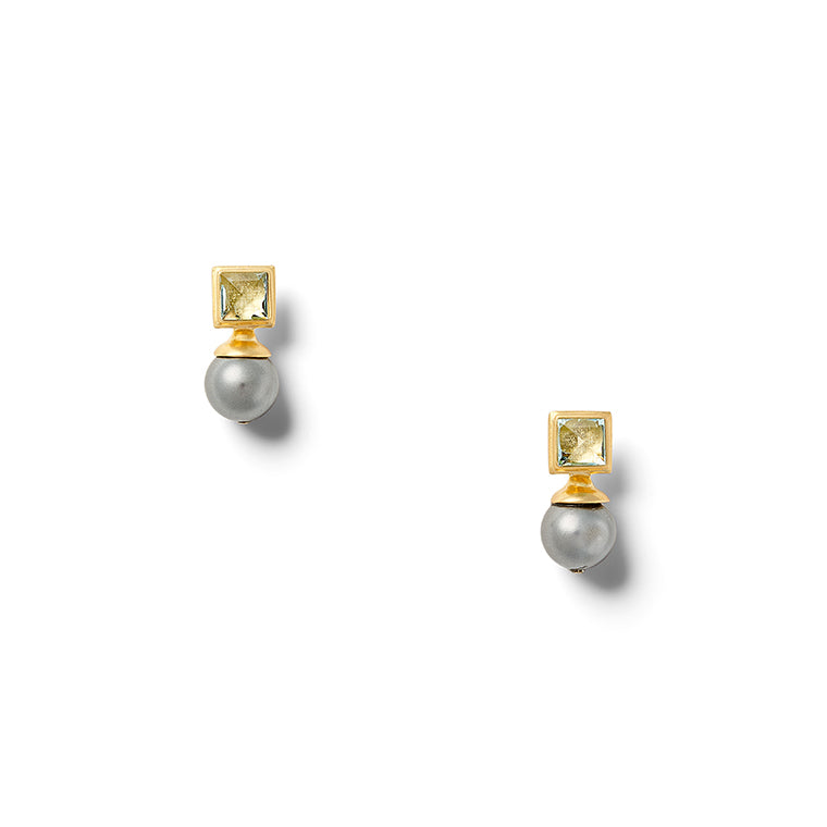 blue topaz top and grey round mother of pearl drop
