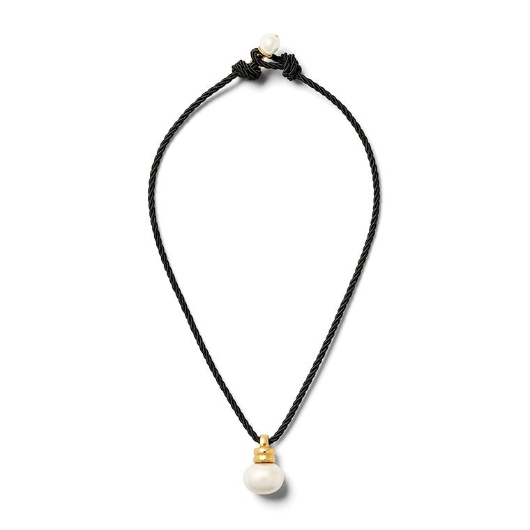 Load image into Gallery viewer, Twisted Pebble Pendant black cord
