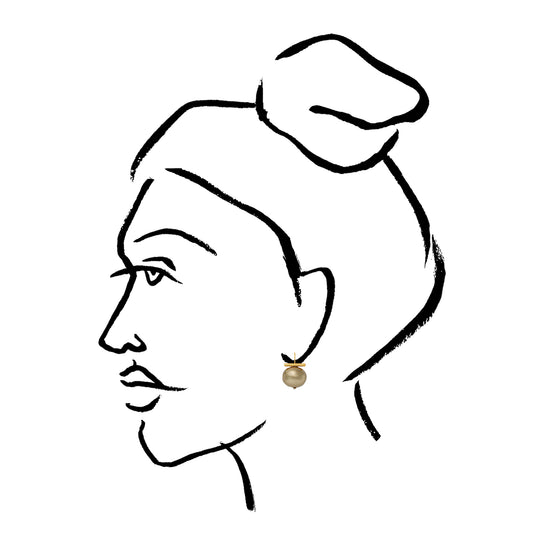 drawing of a woman with medium pearl green beetle color with gold tbar